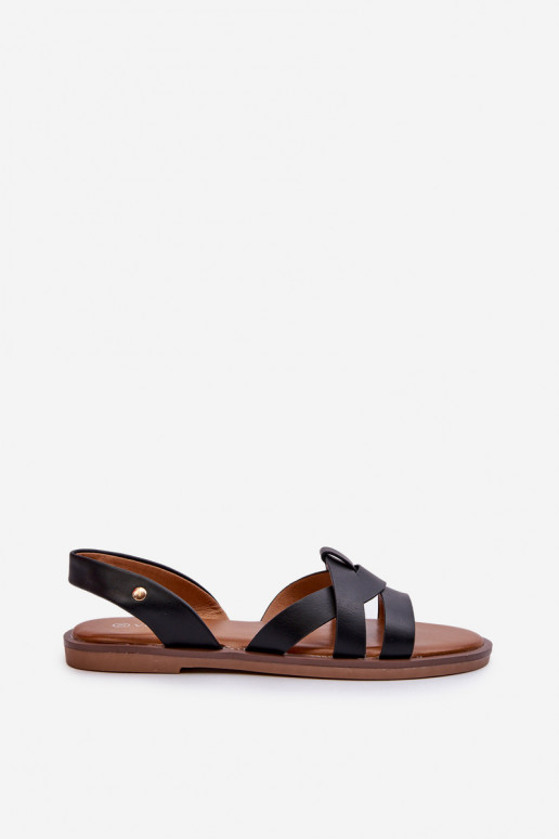 Flache Damen-Sandalen aus schwarzem Kunstleder Vinceza 17347
