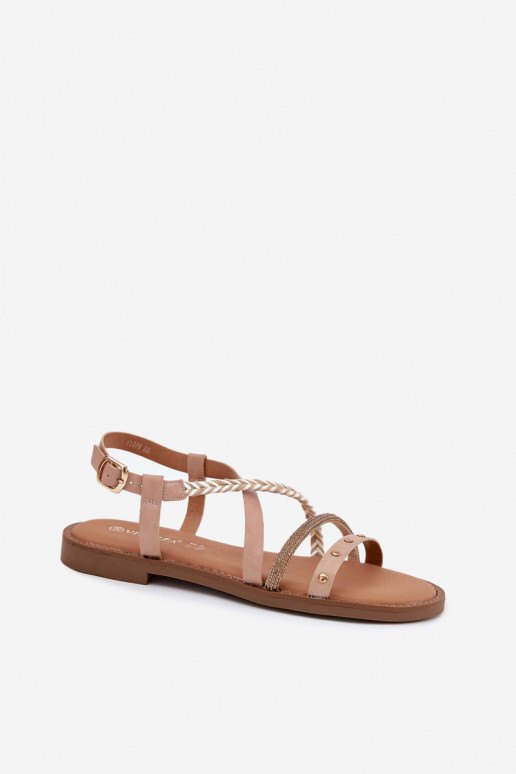 Flache Sandalen mit Riemen in Elfenbein Vinceza 17379