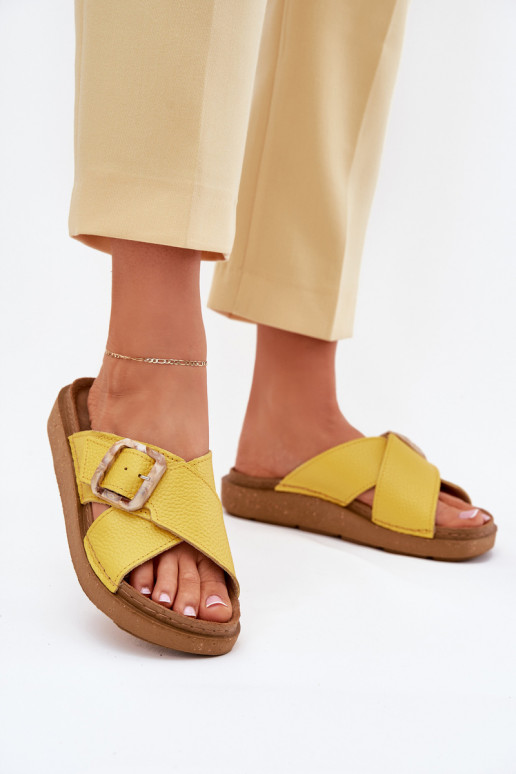 Gelbe Leder-Damen-Slipper mit Schnallen Inblu ED0003IU