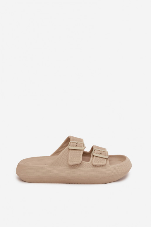 Leichte Damen-Slipper mit Schnallen in sandfarben Vinceza 76056