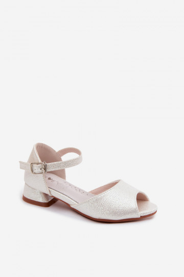 Glänzende Kindersandalen in Weiß Pebble