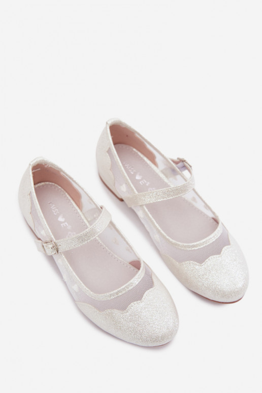 Glänzende Kinder-Ballerinas mit Netz und Herzen in Weiß Binky