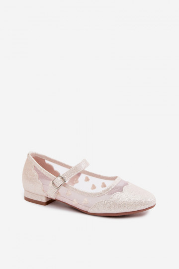 Glänzende Ballerinas Dla DzieZuczynek Netz mit Herzen Beige Binky
