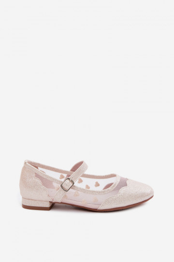 Glänzende Ballerinas Dla DzieZuczynek Netz mit Herzen Beige Binky 2