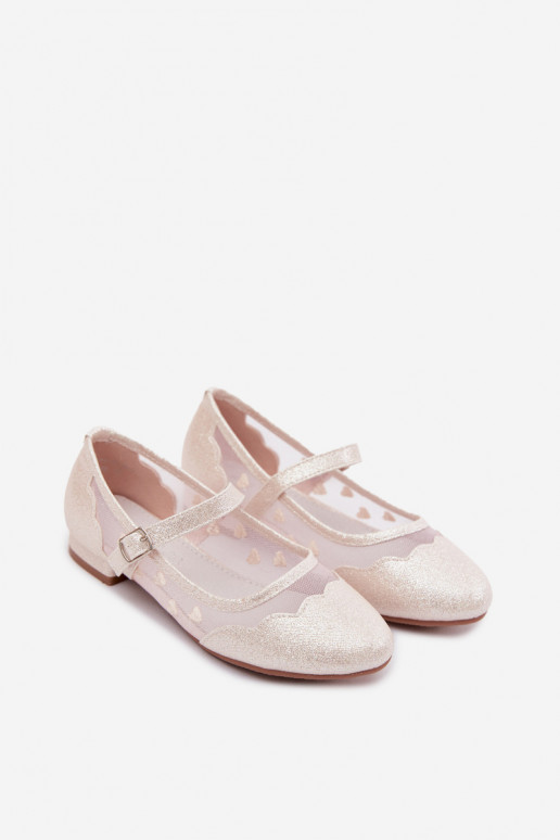 Glänzende Ballerinas Dla DzieZuczynek Netz mit Herzen Beige Binky