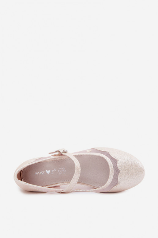 Glänzende Ballerinas Dla DzieZuczynek Netz mit Herzen Beige Binky