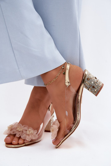 Durchschauen Sandalen mit Absätzen mit leuchtenden Augen I mit floralen Motivenkami D&A MR61-9009 goldene Farbe 2
