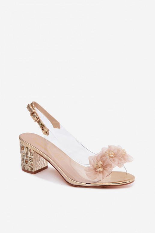 Durchschauen Sandalen mit Absätzen mit leuchtenden Augen I mit floralen Motivenkami D&A MR61-9009 goldene Farbe