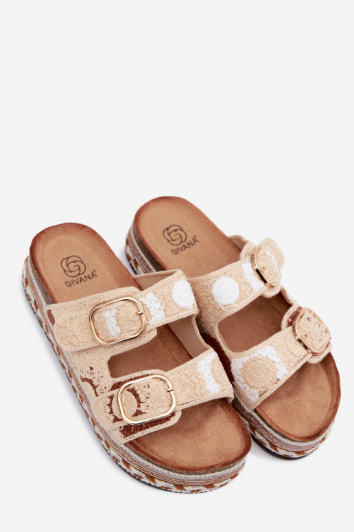 SzydełkoZue Hausschuhe mit einer Plattform mit Schnallen Beige Glimma