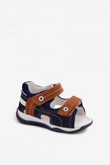 Haut INildledersandalen für Jungs Bartek 84408-66 blaue-braune Farbe