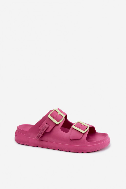 Leichte Hausschuhe Damenhausschuhe mit Schnallen D.Franklin DFSH413005 pinke Farbe