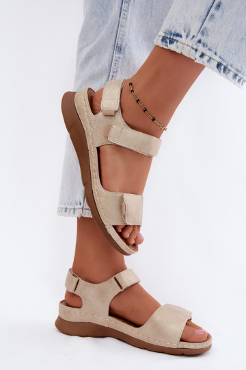 Damensandalen mit einer Plattform goldene Farbe Linora