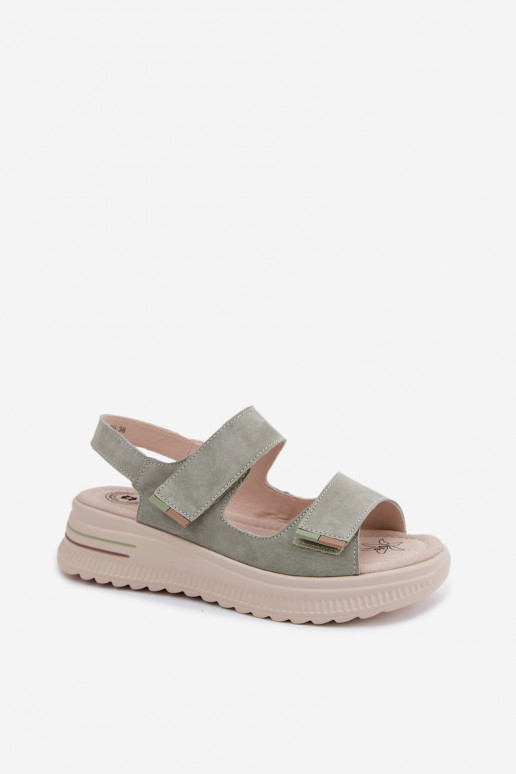 Haut INildledersandalen für Damen mit einer Plattform grüne Farbe Peria