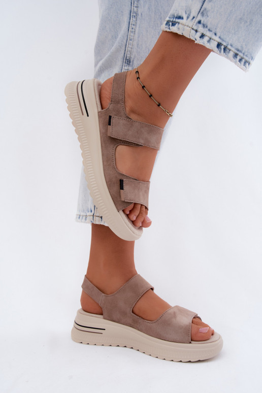Haut INildledersandalen für Damen mit einer Plattform Beige Peria