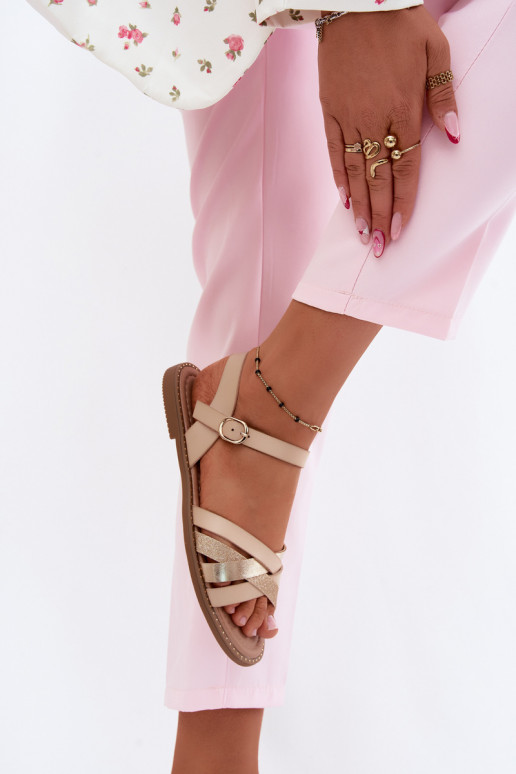 Flache Sandalen für Damenmit GlanzoZuym Streifenem Beige Haden