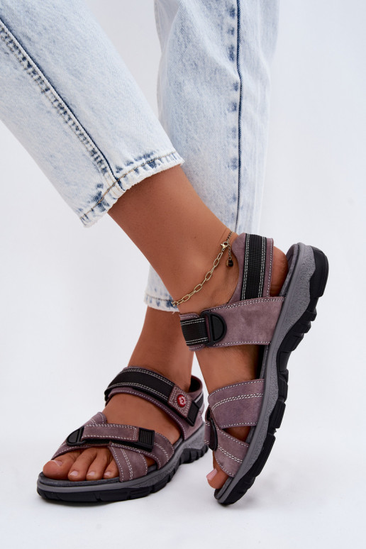 Damen-Sandalen aus Kunstveloursleder mit Klettverschlüssen LaĮendoĮe Blingy