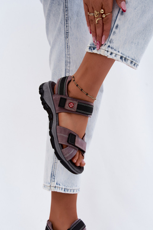 Damen-Sandalen aus Kunstveloursleder mit Klettverschlüssen LaĮendoĮe Blingy