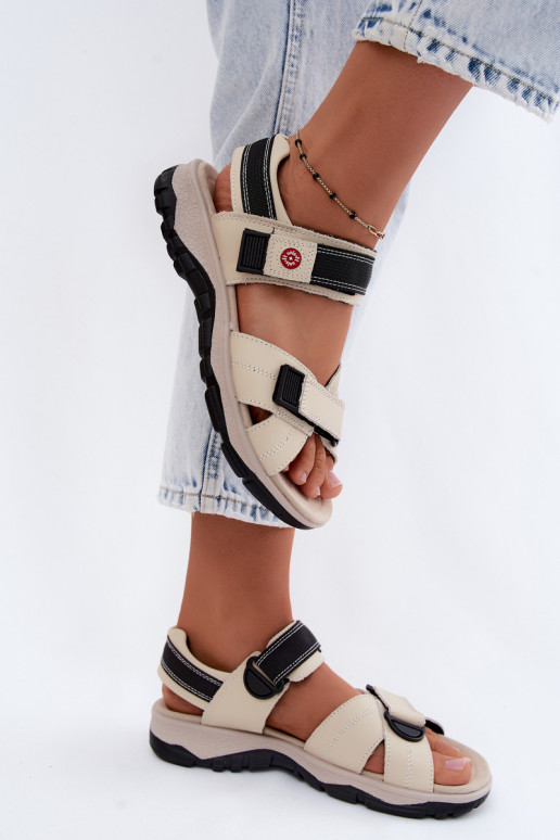 Damensandalen Feminin mit Klebeverschlüssen Beige Blingy