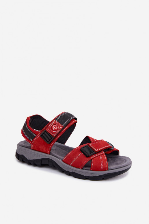 Damen-Sandalen aus Kunstveloursleder mit Klettverschlüssen in roter Farbe Blingy