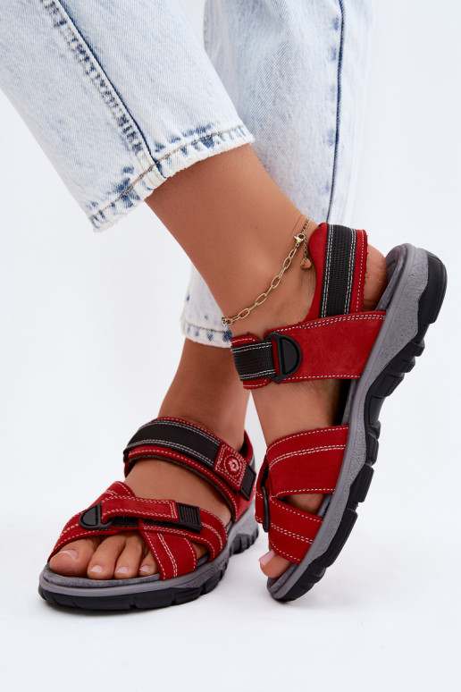 Haut INildledersandalen für Damen mit Klebeverschlüssen rote Farbe Blingy