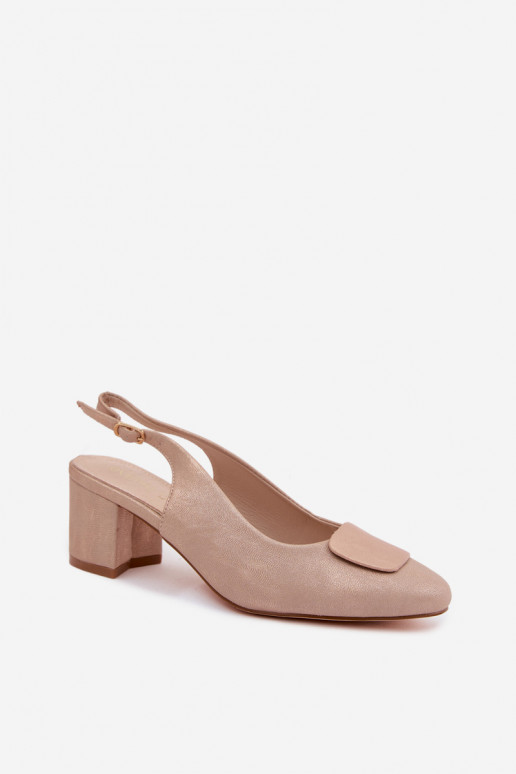 Damen Sandalen mit Absatz und dekorativer Schnalle in roségoldener Farbe Tai turiden