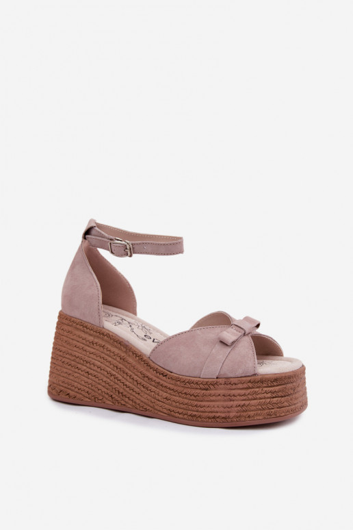 Graue Plattform-Sandalen aus Kunstveloursleder Ashen