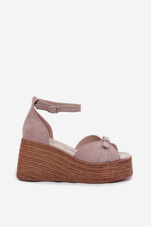 Graue Plattform-Sandalen aus Kunstveloursleder Ashen