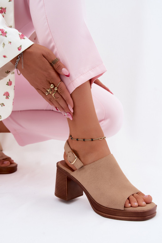 Damen Sandalen mit Absatz aus Kunstveloursleder in Sandfarbe Eclipse