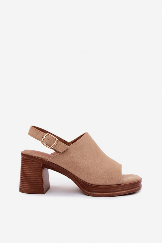 Damen Sandalen mit Absatz aus Kunstveloursleder in Sandfarbe Eclipse