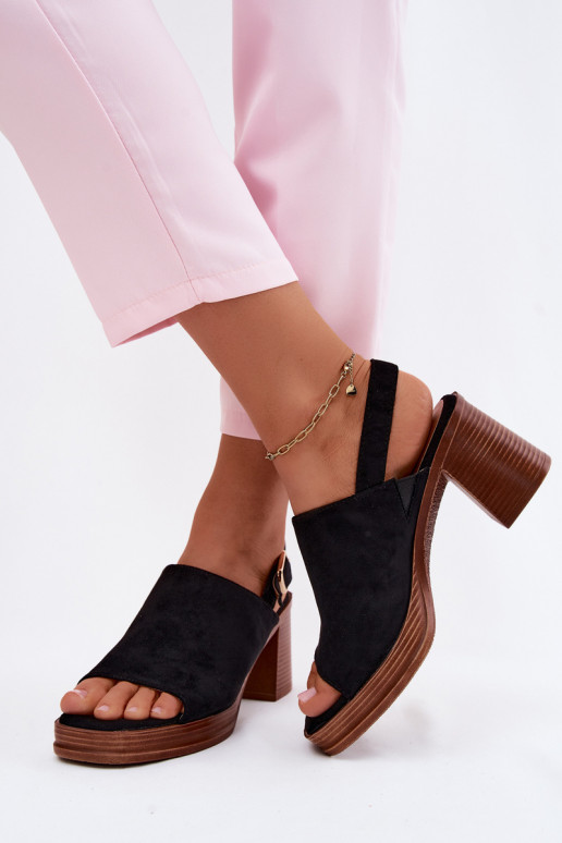 Damen Sandalen mit Absatz aus Kunstveloursleder in schwarzer Farbe Eclipse