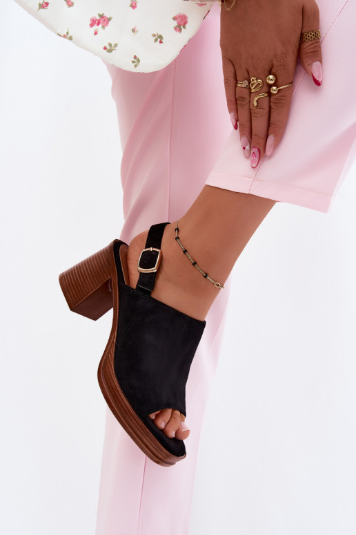 Damen Sandalen mit Absatz aus Kunstveloursleder in schwarzer Farbe Eclipse