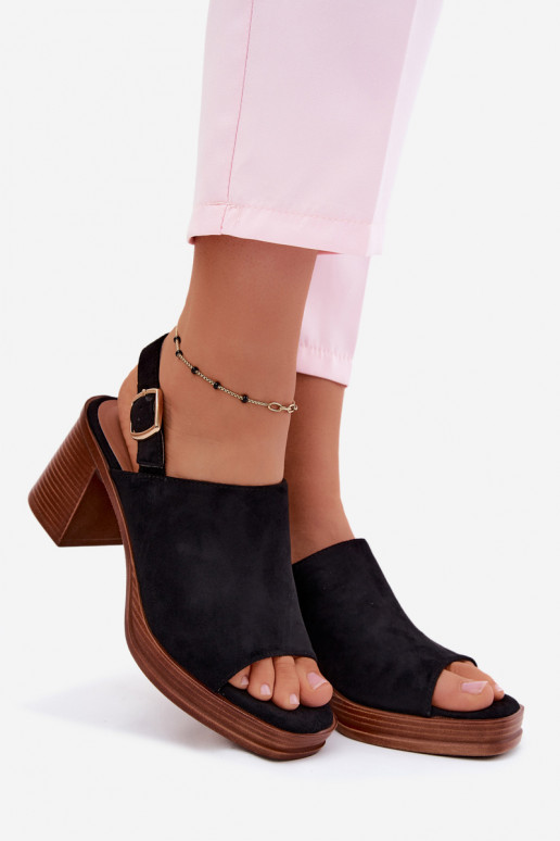 Damen Sandalen mit Absatz aus Kunstveloursleder in schwarzer Farbe Eclipse