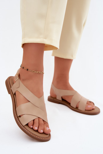 Flache Damensandalen in sandfarbener Farbe Blinga 2