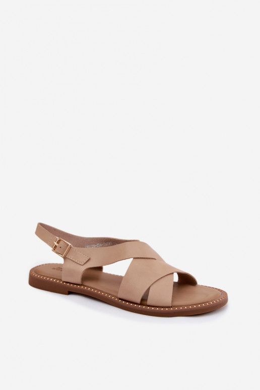 Flache Damensandalen in sandfarbener Farbe Blinga