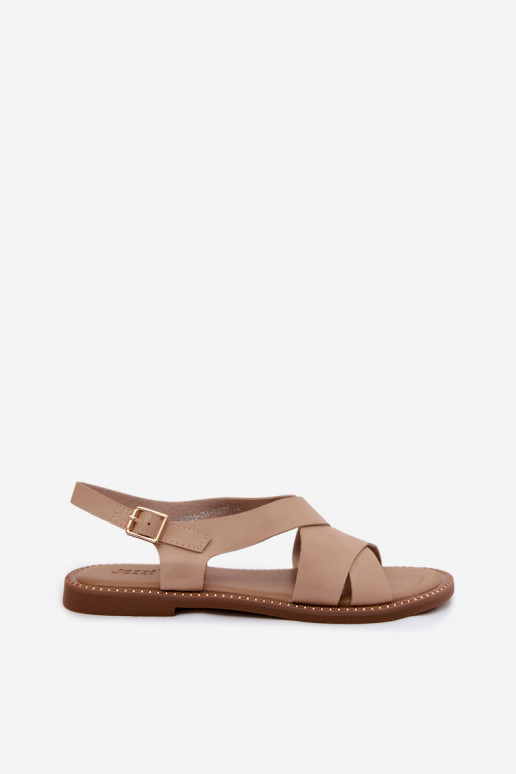 Flache Damensandalen in sandfarbener Farbe Blinga