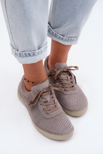 Haut aus INildleder Schuhe Feminin mit Schnürsenkeln Beige Bahia