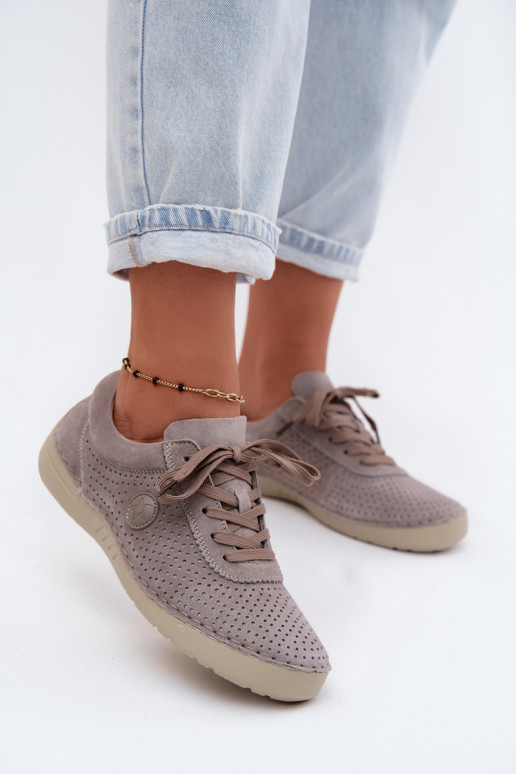 Damen Schuhe aus Kunstveloursleder mit Schnürsenkeln in Sandfarbe Bahia