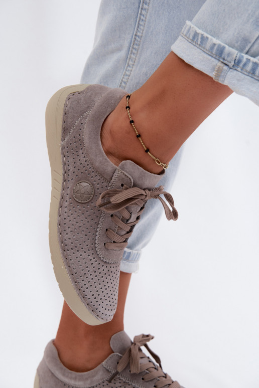 Damen Schuhe aus Kunstveloursleder mit Schnürsenkeln in Sandfarbe Bahia