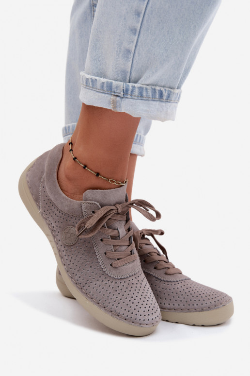 Damen Schuhe aus Kunstveloursleder mit Schnürsenkeln in Sandfarbe Bahia