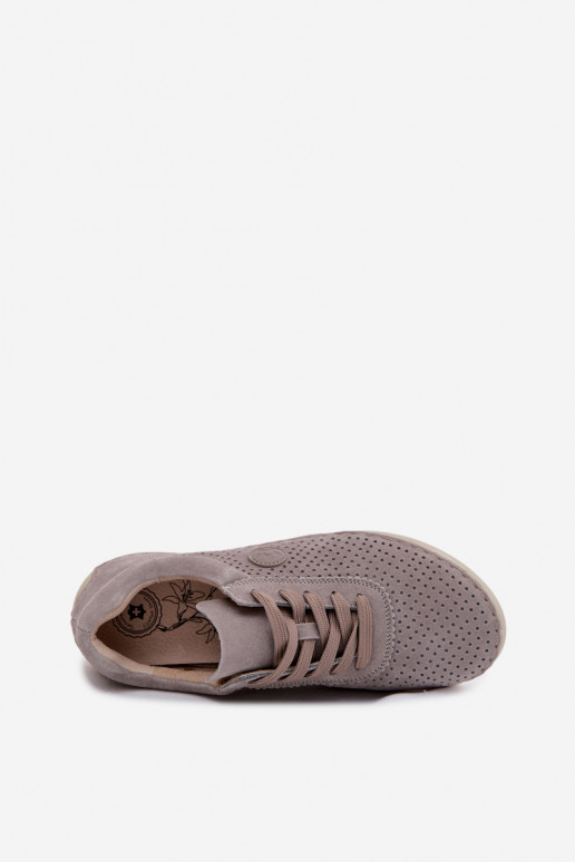Damen Schuhe aus Kunstveloursleder mit Schnürsenkeln in Sandfarbe Bahia
