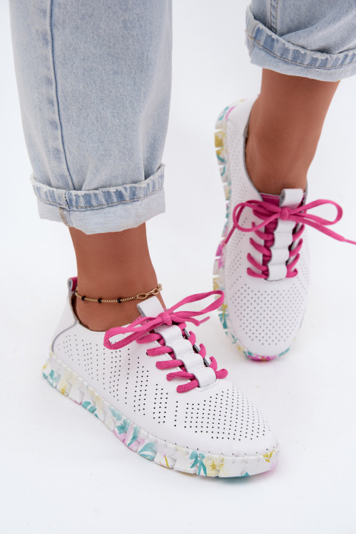 Weiße Leder-Damenschuhe mit Schnürsenkeln Cadiz
