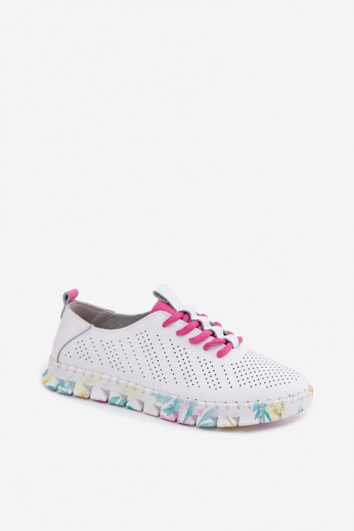Weiße Leder-Damenschuhe mit Schnürsenkeln Cadiz