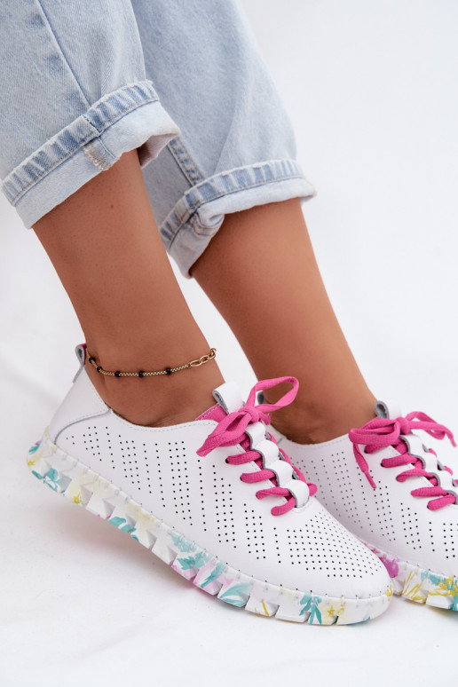 Weiße Leder-Damenschuhe mit Schnürsenkeln Cadiz