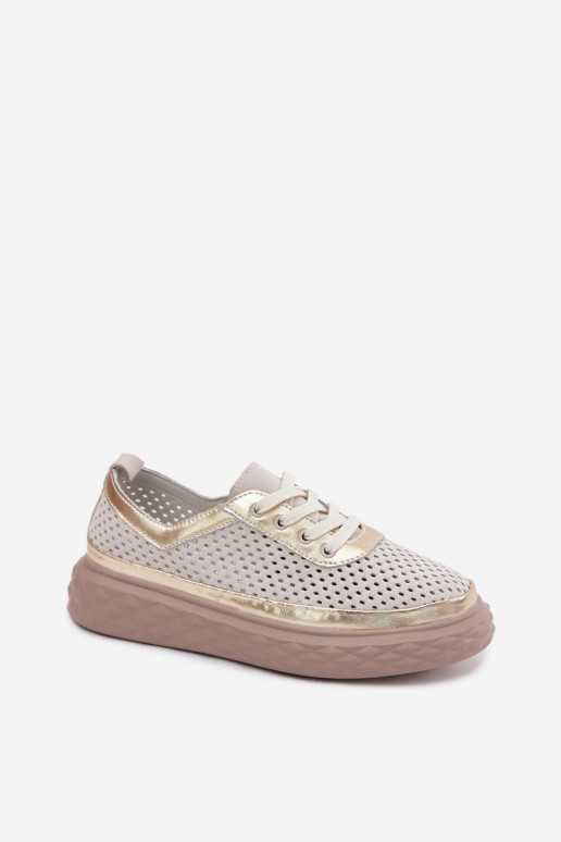 Damen Schuhe aus Kunstveloursleder mit Plattform und Ausschnitten in Sandfarbe Lessa