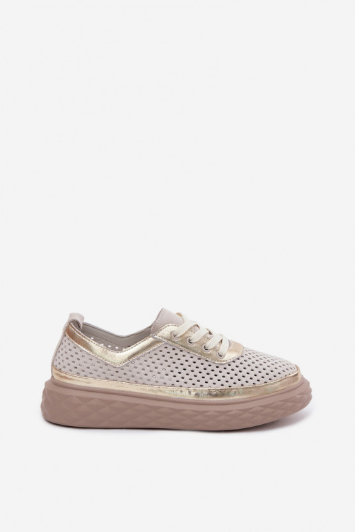 Haut aus INildleder Schuhe Feminin mit einer Plattform mit durchbrochenen Elementen Beige Lessa