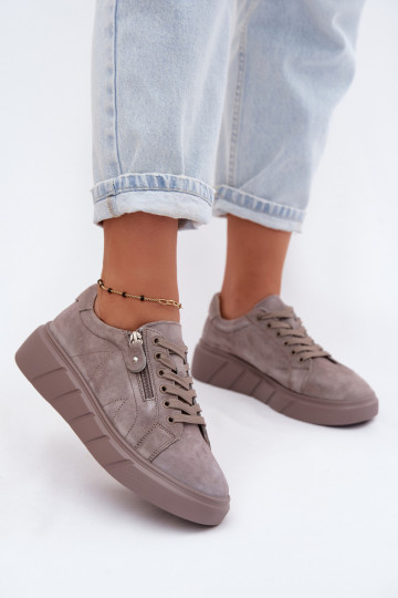 Damen-Platform-Schuhe aus Kunstveloursleder in Sandfarbe Luna
