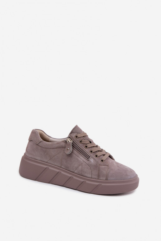 Damen-Platform-Schuhe aus Kunstveloursleder in Sandfarbe Luna