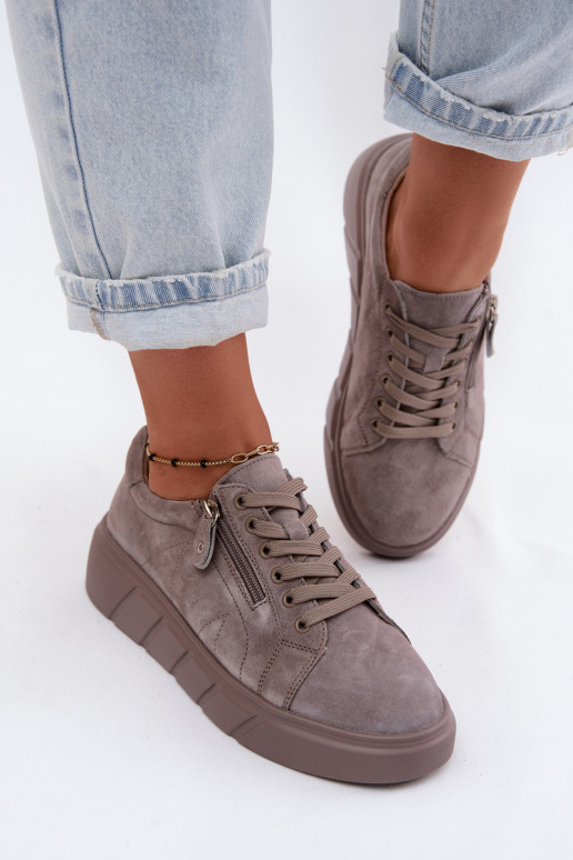 Damen-Platform-Schuhe aus Kunstveloursleder in Sandfarbe Luna