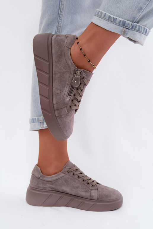 Damen-Platform-Schuhe aus Kunstveloursleder in Sandfarbe Luna