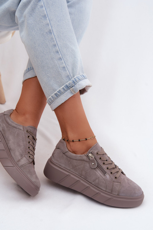 Damen-Platform-Schuhe aus Kunstveloursleder in Sandfarbe Luna
